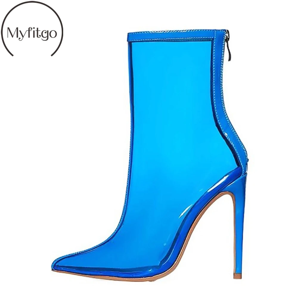 

Myfitgo PVC Transparent Clear Ankle Boots For Women Shoes Pointed Toe Custom Color High Quality Heels Zipper Women Chelsea Boots