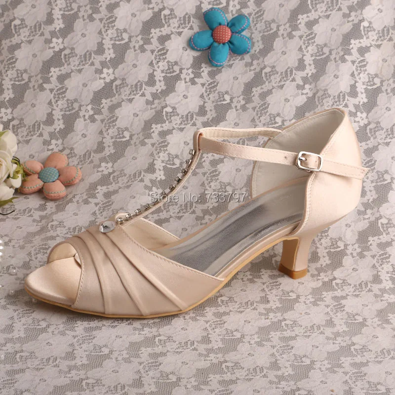 Wedopus Mw538 Womens Champagne T Strap Low Heel Satin Wedding