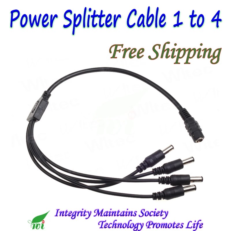 1 to 4 DC Power Supply Splitter Cable for most security product, CCTV Camera NVR Lamp Small