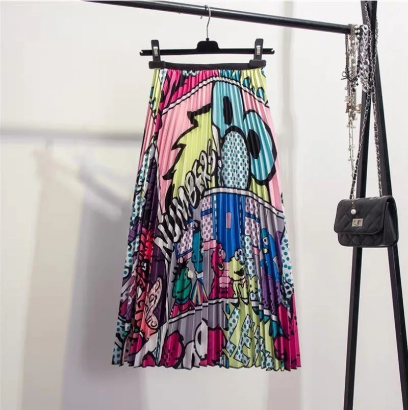 Новинка, Женская винтажная плиссированная юбка с буквенным принтом и высокой талией до середины икры, летняя винтажная большая юбка-свинг, 20 цветов