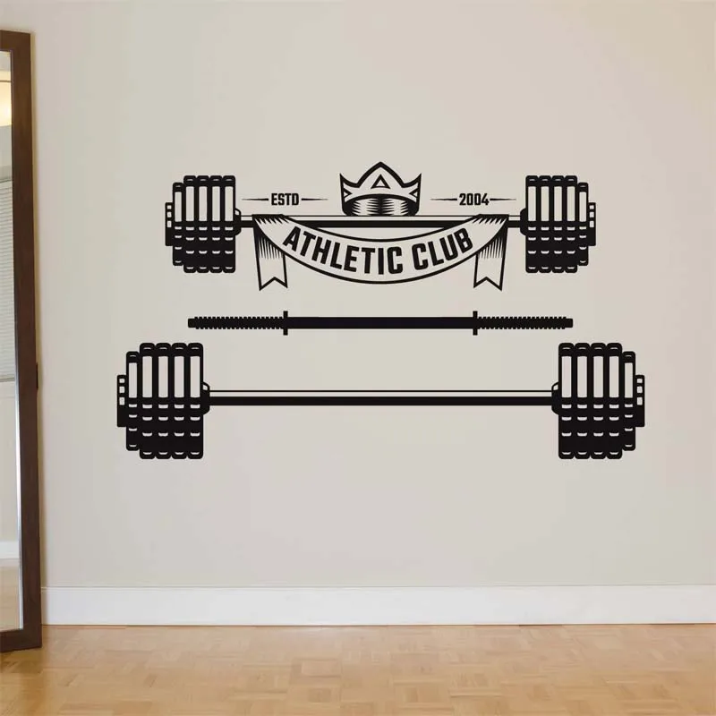 Barbells Logo Crossfit Motivation Wall Stickers for Garage Gym Art