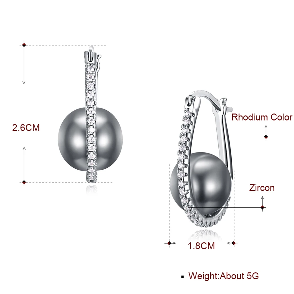 Красивый обруч овальные серьги проложить серый жемчуг и AAA Цирконий Кристалл высокого качества Модные украшения для женщин