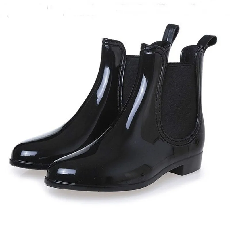 

Dropshipping Spring Winter Boots Brand Design Ankle Boots Rain Boots Elastic Band Shoes Woman Solid Rubber Waterproof Flats