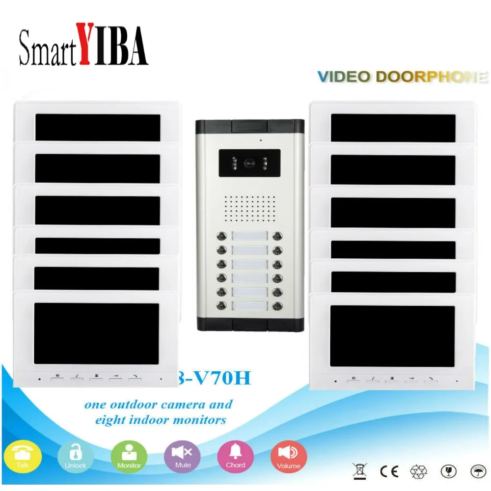 

SmartYIBA Video Door phone 7inch Press Key Intercom System Dual- Way Doorbell Intercom Night Vision Camera for 12Unit Apartment