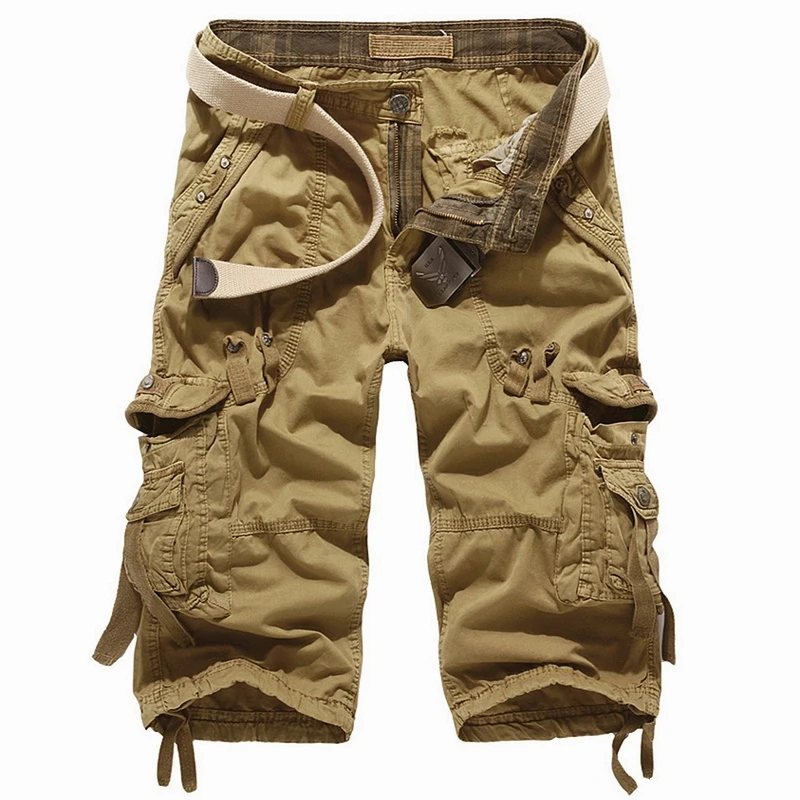 Khaki Pui men tiua, мужские летние камуфляжные брюки карго, хлопковые повседневные мужские короткие брюки, одежда в стиле хип-хоп, шорты для тренировок с несколькими карманами - Цвет: Khaki