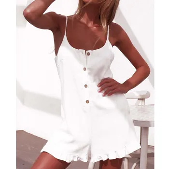 

2019 Summer Sexy Women Button With Pocket Rompers Jumpsuit Shorts bodysuit combinaison femme rompers body mujer overalls