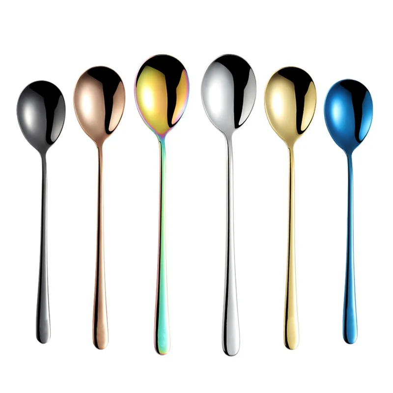 

Stainless Steel Coffee Spoons Long Handle 8 Inch 6 Colors Bar Tea Spoon for Mixing Cocktail Cold Hot Drink Hot Chocolate Dessert
