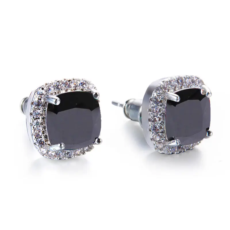 Роскошные женские серьги с кристаллами и цирконием, модные 925 пробы серебряные ювелирные изделия, винтажные Двойные серьги-гвоздики для женщин - Окраска металла: Silver Black