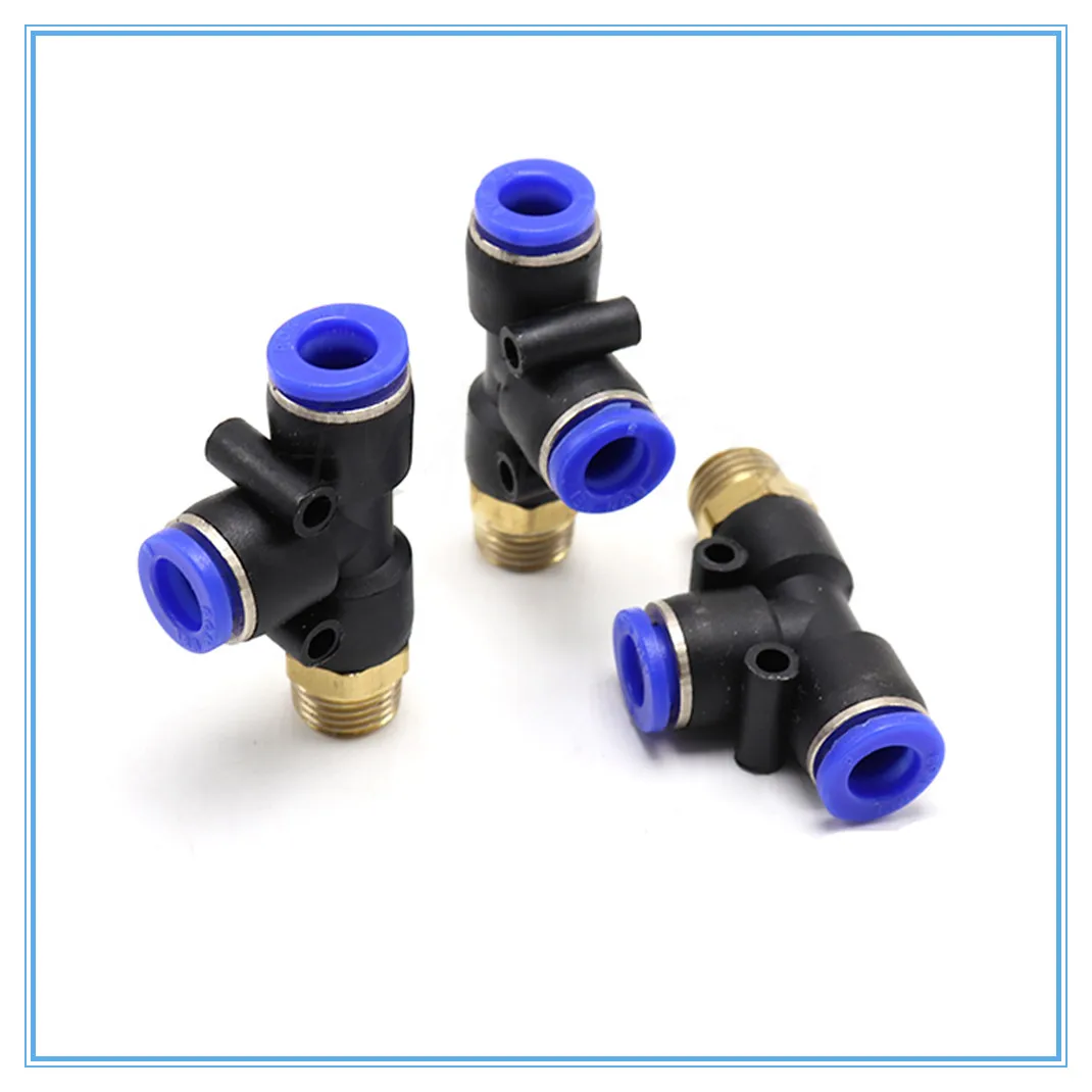 

Pneumatic Connector 4-12mm Hose Tube T Shape Tee Air Fitting 1/4" 1/8" 3/8" 1/2"BSP Male Thread 3 Way Pipe Coupler