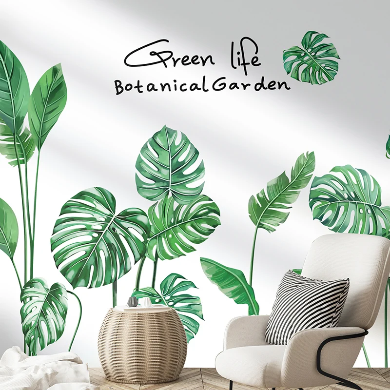 

[shijuekongjian] Green Plant Leaves Wall Stickers DIY Creative Leaves Mural Decals for Living Room Bedroom House Decoration
