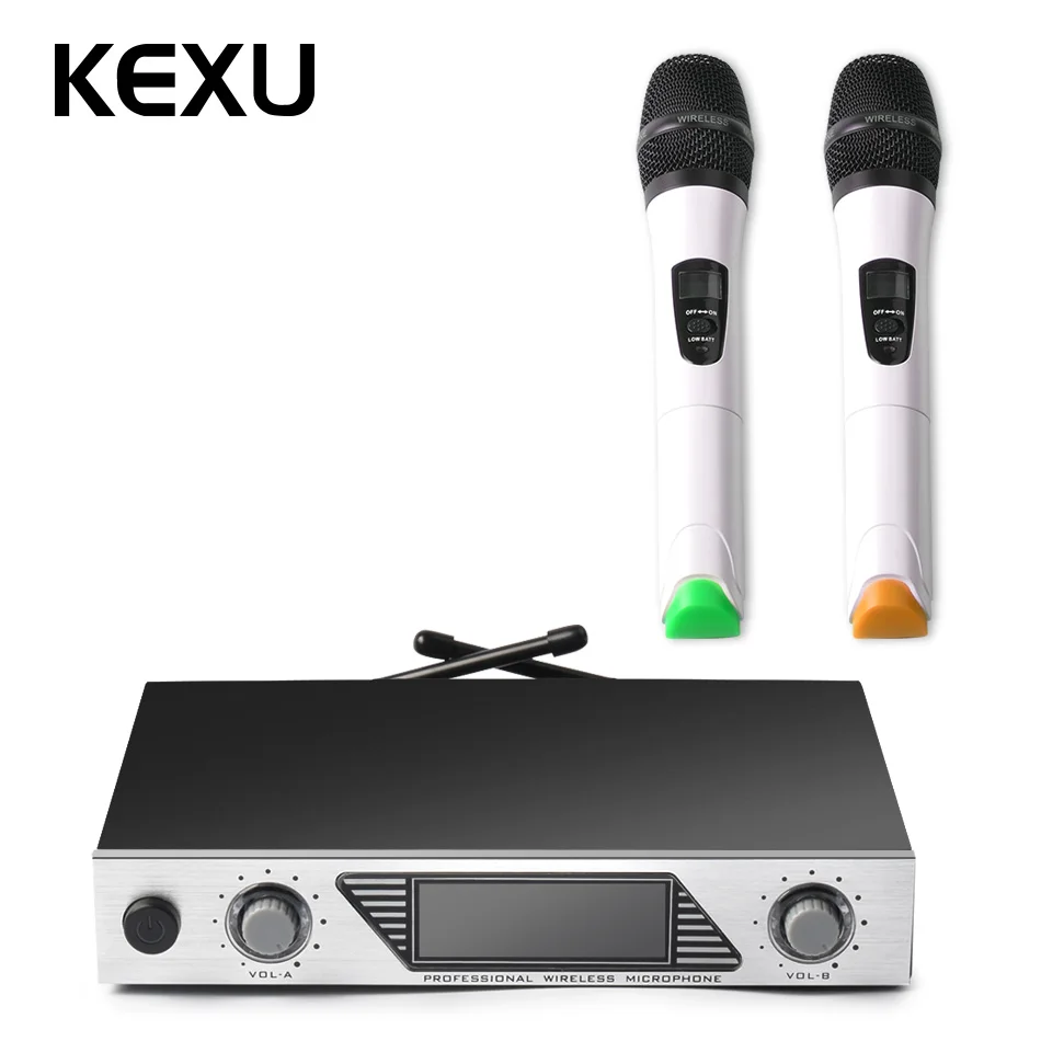 

KEXU VHF Handheld Wireless Microphone System with Dual Hand Held Dynamic Microphones for Karaoke Party Classroom Meeting