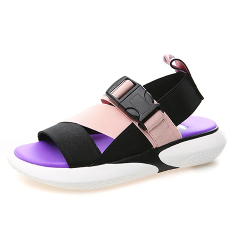 

2019 New Women Peep Toe Knitting Beach Casual Roman Sandalias Buckle Flat Woman Sandals Spring Summer Platform Sandal Shoes