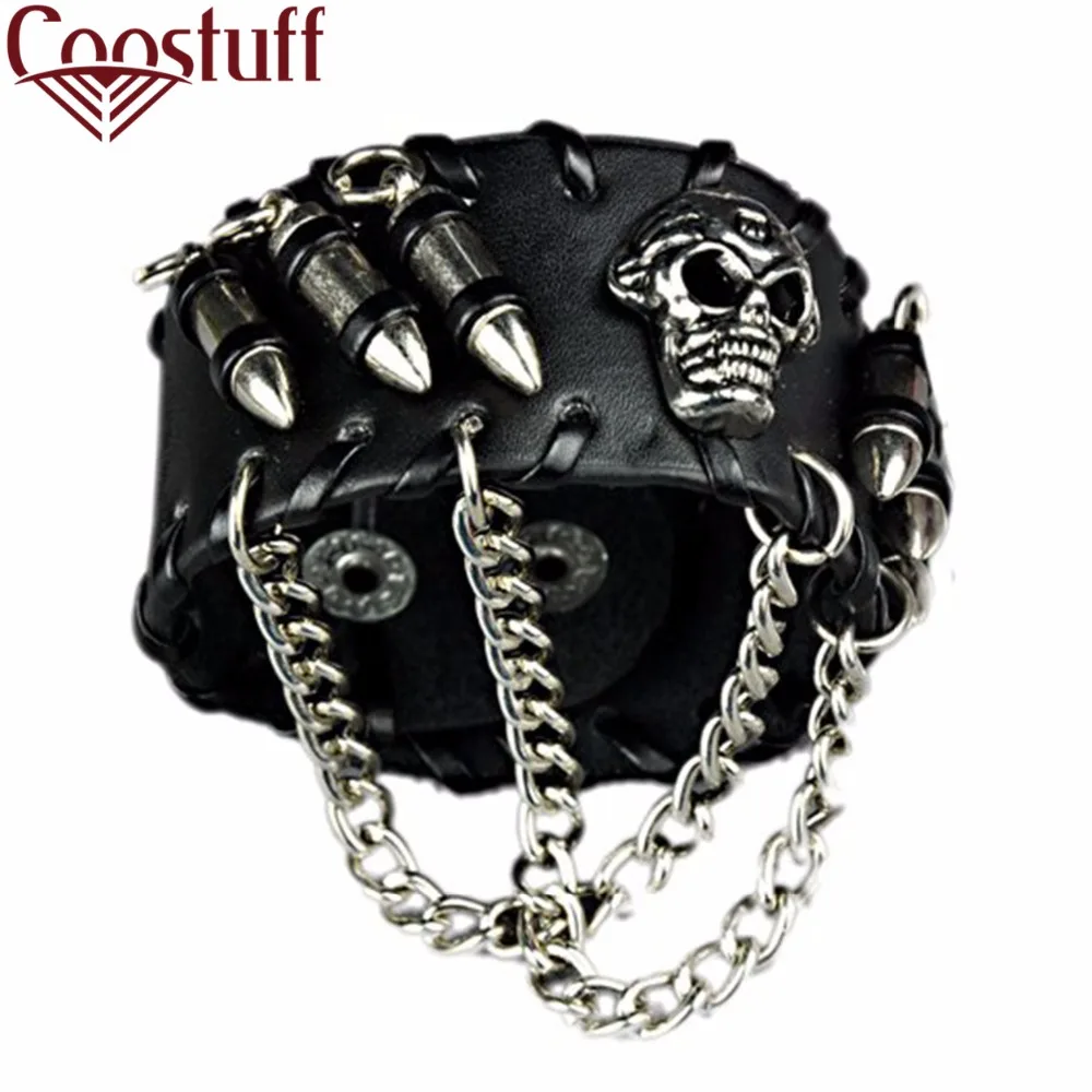 

2017 bracelets & bangles Skull men jewelry bracelet men pulseira masculina mujer feminina men bracelet Genuine leather bracelet
