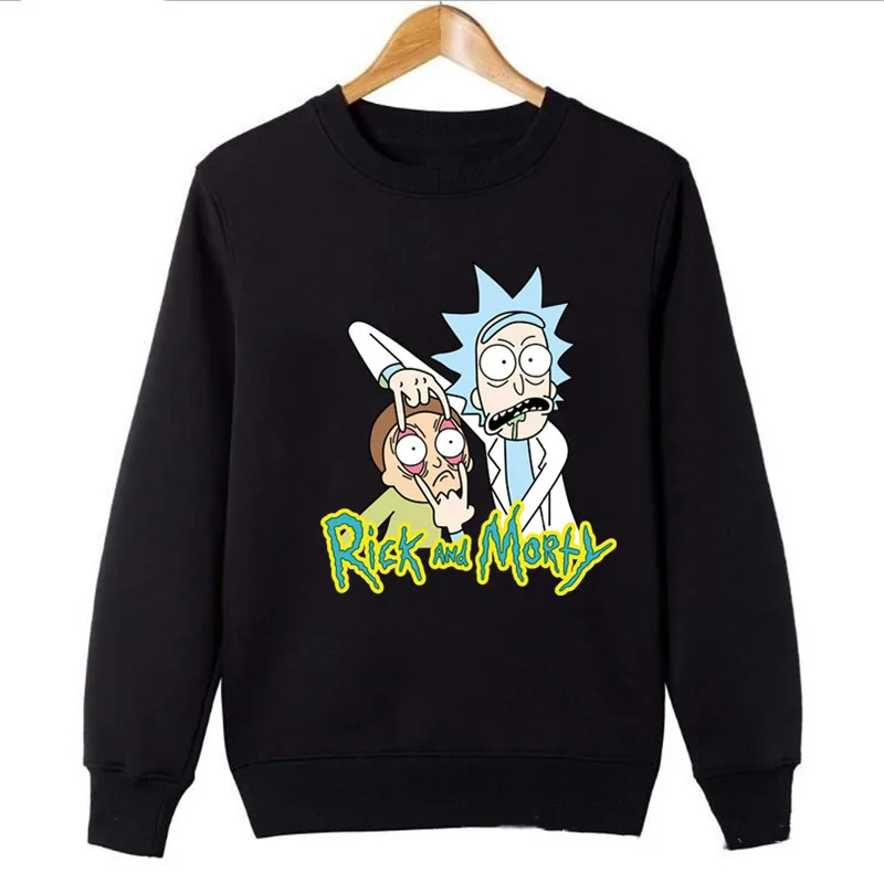 2018 Newest Anime Cool Rick Morty Print Men Black Pullover Hoodies Peace Among Worlds Man Outerwear Casual Sweatshirt Funny Tops