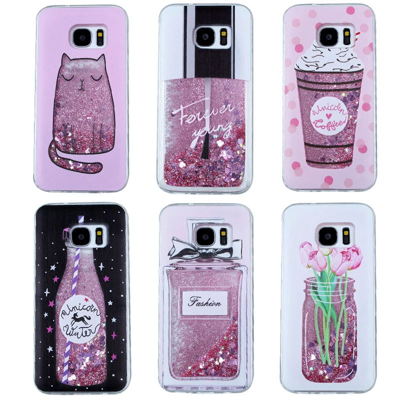 Case For Samsung Galaxy S7 Edge S8 S9 S10 Plus A5 2017 A8 Plus A7 2018 J5 J7 J3 2016 A3 A5 A7 2017 Liquid Glitter Dynamic Cases