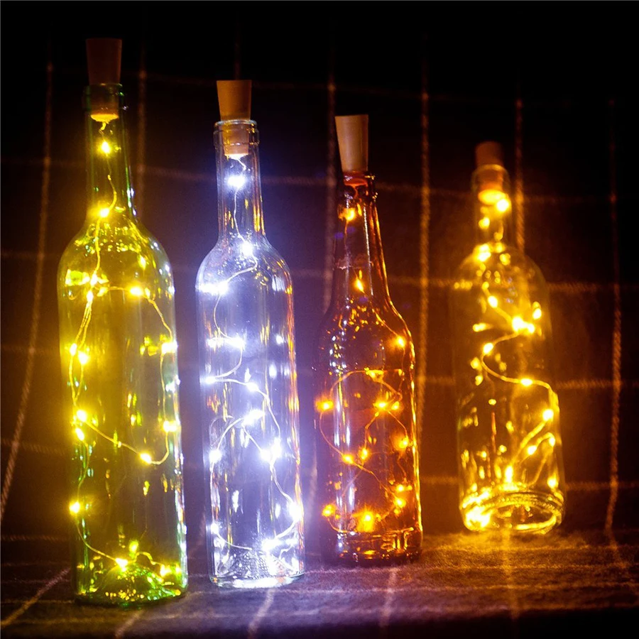 10 шт./лот, 75 см, 1 м, 2 м, светильники в форме винных бутылок, пробковая форма, медная проволока, светодиодная гирлянда, сказочный светильник для праздника, рождественской вечеринки, декоративный светильник s