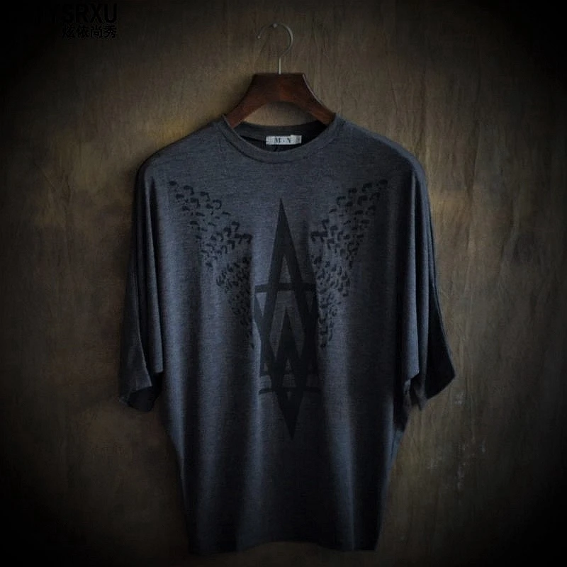 2015 plus size loose batwing sleeve fashion batwing shirt male T-shirt male short-sleeve top print t-shirt