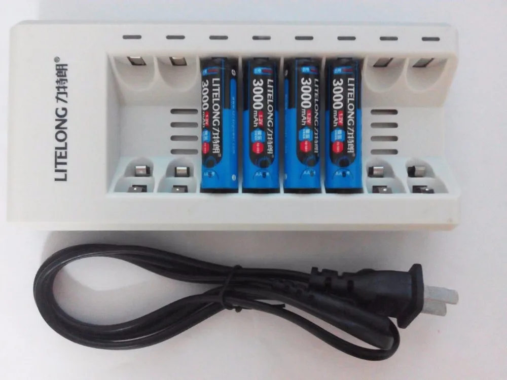4pcs 3000mah Aa Batteries Nimh Rechargeable Battery + 1pcs8 Slot Aa / Aaa Battery Charger