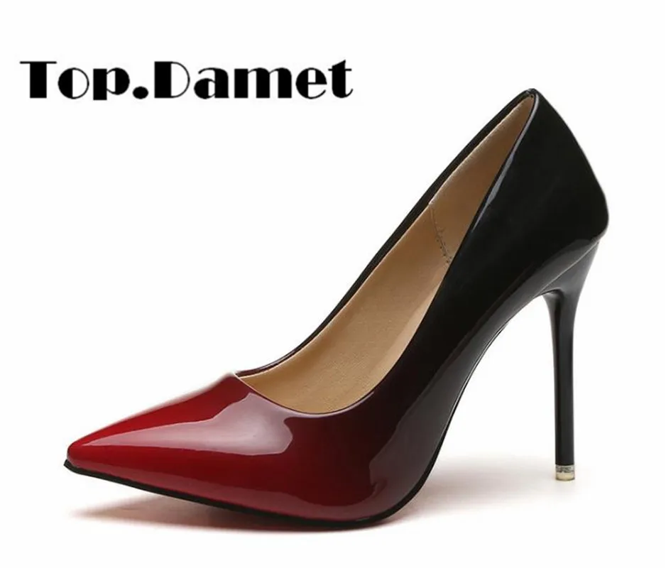 

Top.Damet Women Basic Style High Heel Patent Leather Round Toe Office Shallow Footwear Party Elegant Woman Pumps Shoes Plus Size
