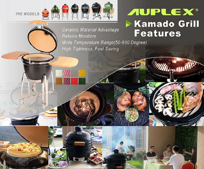 Известный бренд Auplex 21 дюймов Kamado черный цвет открытый образ жизни барбекю 21 дюймов в форме яйца Kamado Уголь керамика барбекю AU-21