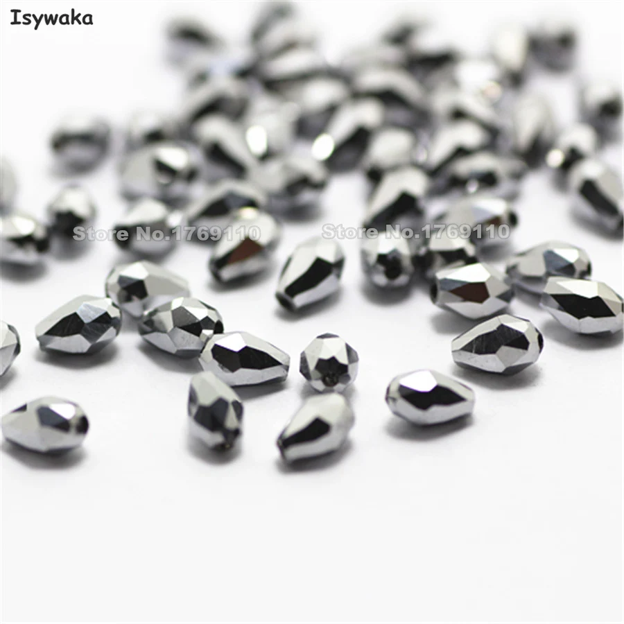 Isywaka 100pcs Shining Silver Color Faceted Teardrop Beads Austria Crystal Bead Waterdrop Loose for DIY Making 3x5mm | Украшения и