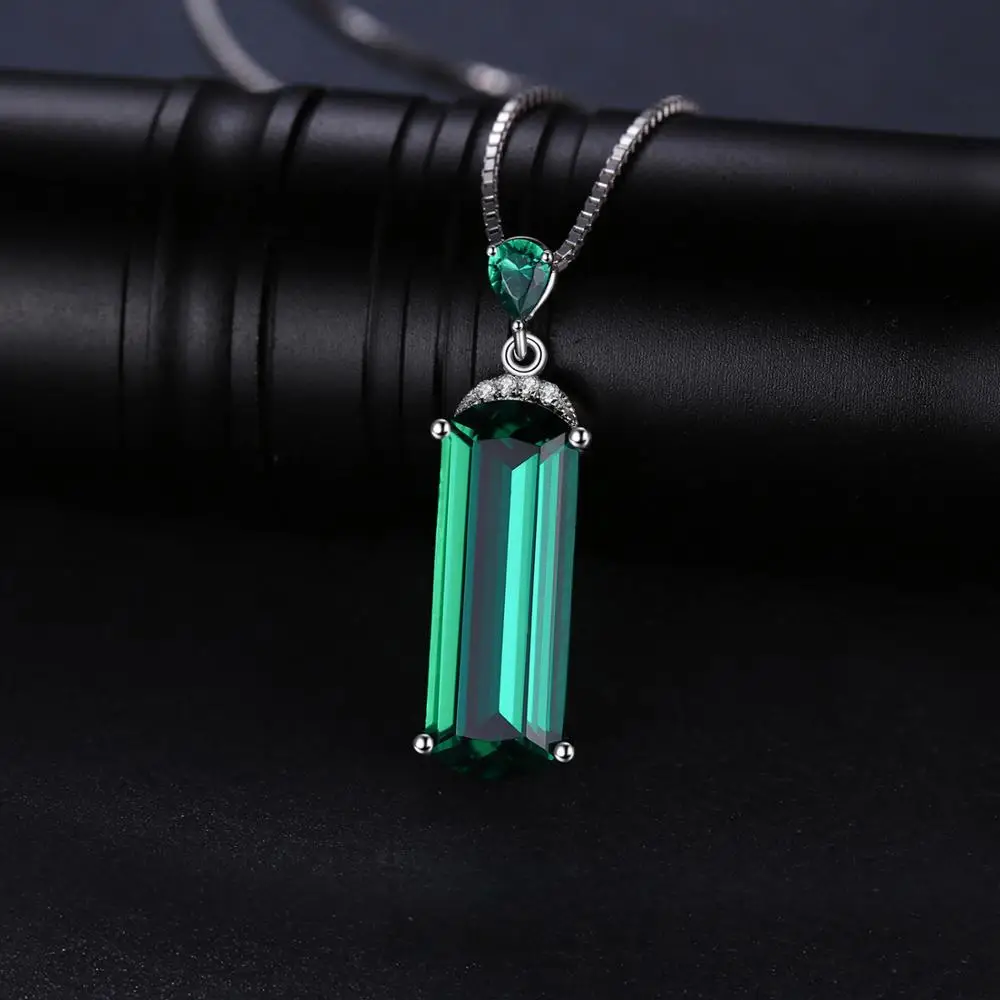 Simulated Nano Green Emerald 925 Sterling Silver Pendant Necklace for Women No Chain