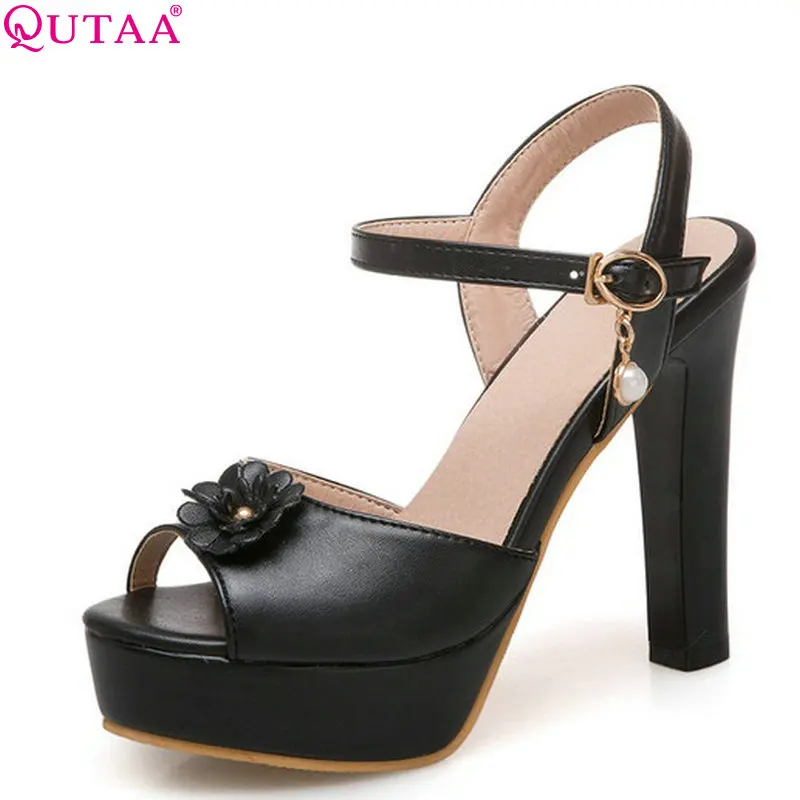 

QUTAA 2018 Women Pumps Elegant Fashion Women Shoes Platform Square High Heel Pu Leather Summer Buckle Women Pumps Size 34-43