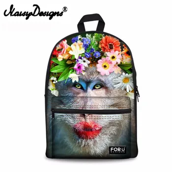

Noisydesigns Red lips monkey flowers Shoulder Backpack for Teen students kid gifts bag Customize image Children Schoolbag