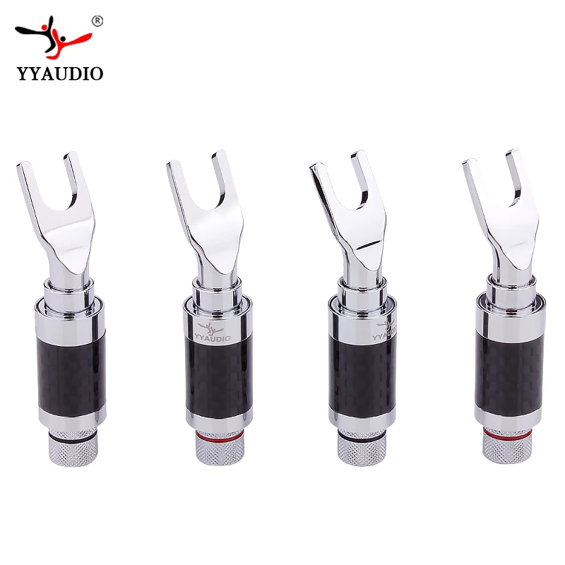 

4 PCS Hifi Y Spade Plug High Performance Carbon Fiber Rhodium plated Banana Y spade Jack connecter