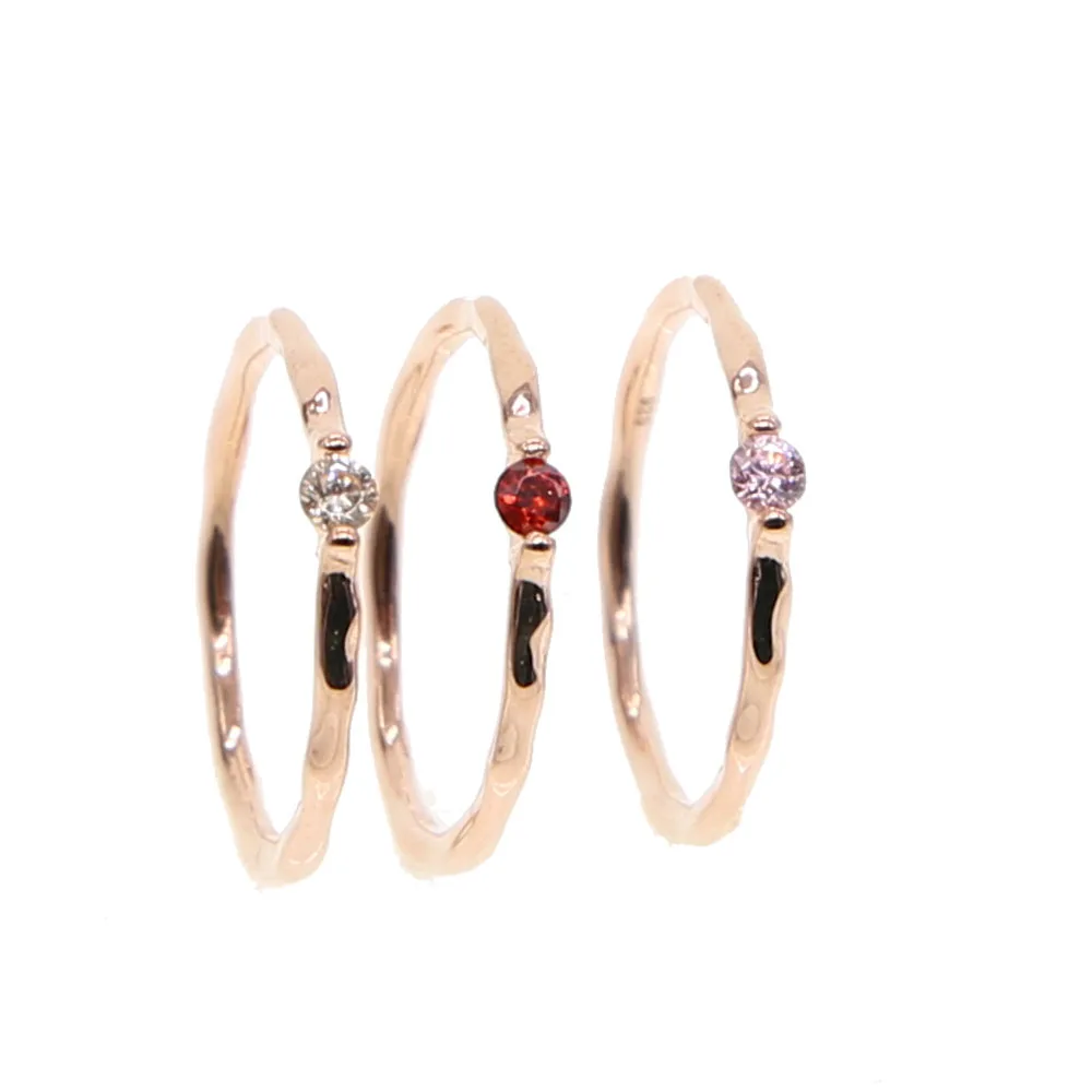 

Quality red\ pink\ Cubic Zirconia women Rose Gold Color Wedding Ring 925 silver Jewelry 5# 6# size tension setting fashion rings