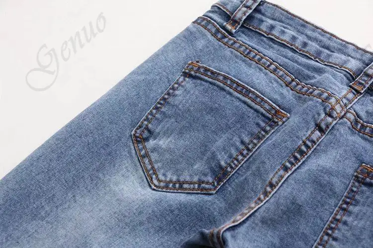 Для женщин Мода рваные pearled Тонкий джинсовые штаны бойфренд джинсы для мотобрюки дамы s ежедневно повседневное Жан брюки костюмы