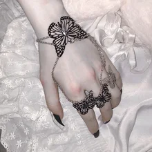 Эксклюзивный Харадзюку цепи браслеты полая бабочка 90 s Винтаж Панк Хип Хоп рок стиль для дискотек ночных клубов женщин цепочка на палец