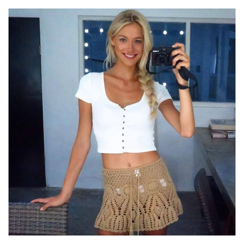 Handmade Crochet Bikini Skirt Women Sexy Hollow-out A-Line Skirt