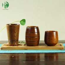 Chino de madera taza de té kung fu agua café taza de consumición de la cerveza de la leche del desayuno de la vendimia hecha a mano de madera natural de estilo Japonés