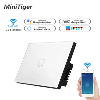

Minitiger US Standard WIFI Smart Touch Switch APP Wireless Remote Light Wall Switch Crystal Glass Panel Work With Alexa / Google