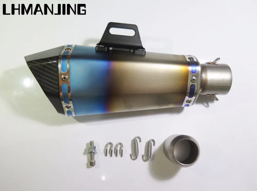 With Blue Length 345MM Universal Motorcycle exhaust Moto Escape Muffler MT-07 MT07 MT09 R6 Slip on | Автомобили и мотоциклы