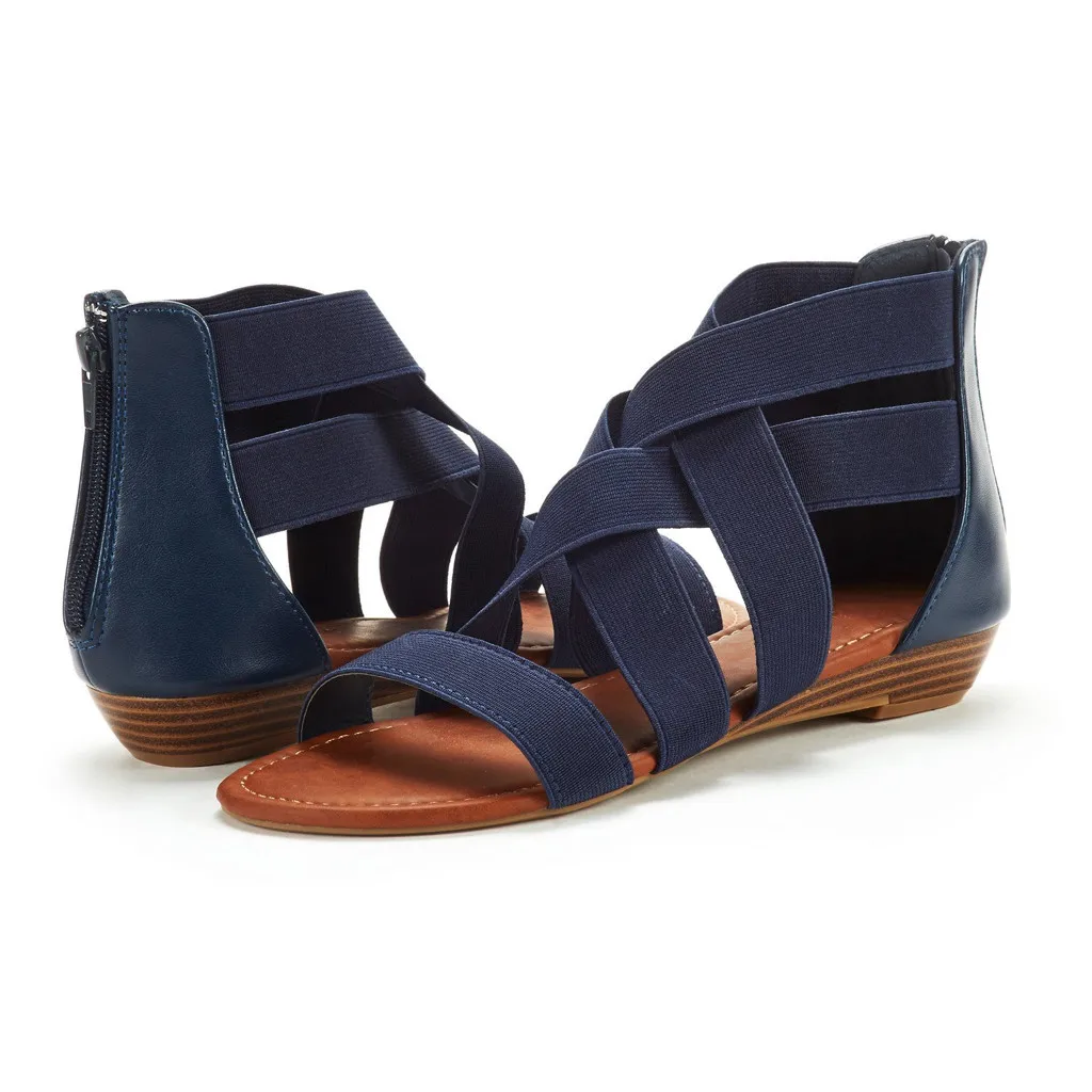 

Women's Ladies Summer Cross Elastic Strap Ankle Wedges Roman Sandals Shoes