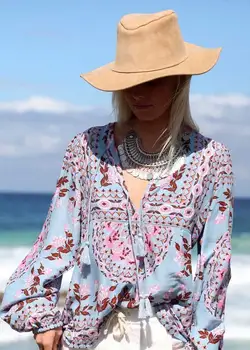 

2020 canwedance summer long sleeve shirts Bohemian fashion blouse V-Neck tassel sexy blouses tops fashion boho Blusas Feminino