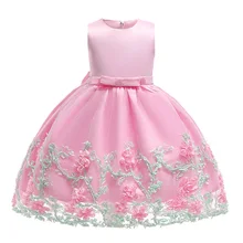 Розничная ; вечерние платья принцессы с аппликацией для девочек на День рождения; платье для выпускного вечера; Элегантные Платья с цветочным узором и бантом для девочек; L1845