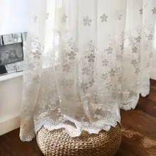 Simple European White Color Dimensional Lace Embroidered Tulle Sheer Curtain for Bedroom or Living Room Window
