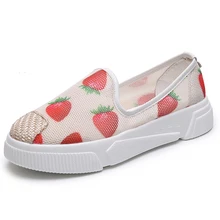 Женская обувь на плоской подошве, милые лоферы с рисунком клубники, вишни, ананаса, модная мягкая открытая Уличная Повседневная обувь с круглым носком