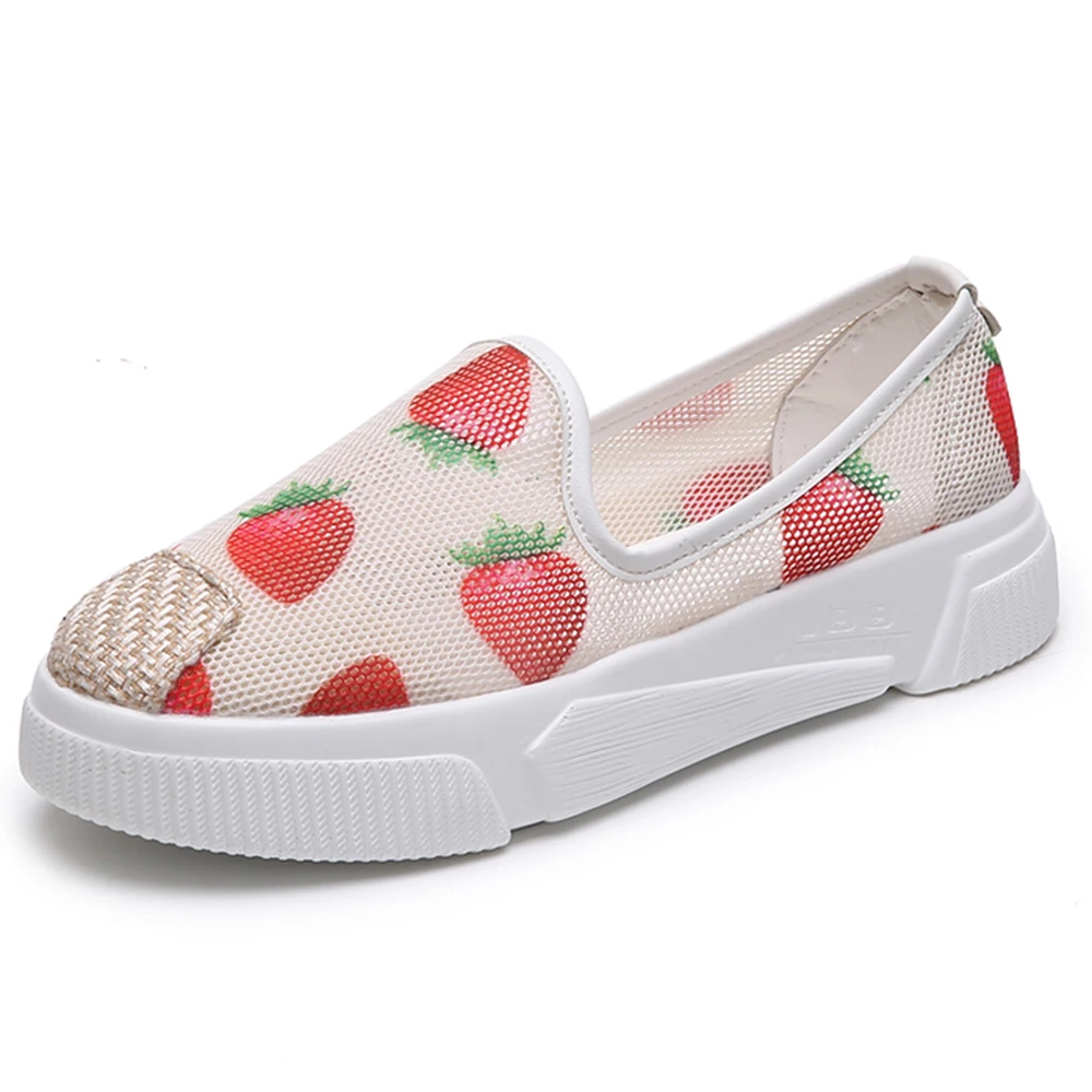 

Women Flats Lovely Strawberry Cherry Pineapple Pattern Loafers Fashion Round Toe Soft Hollow Out Street Outdoor Casual Shoes
