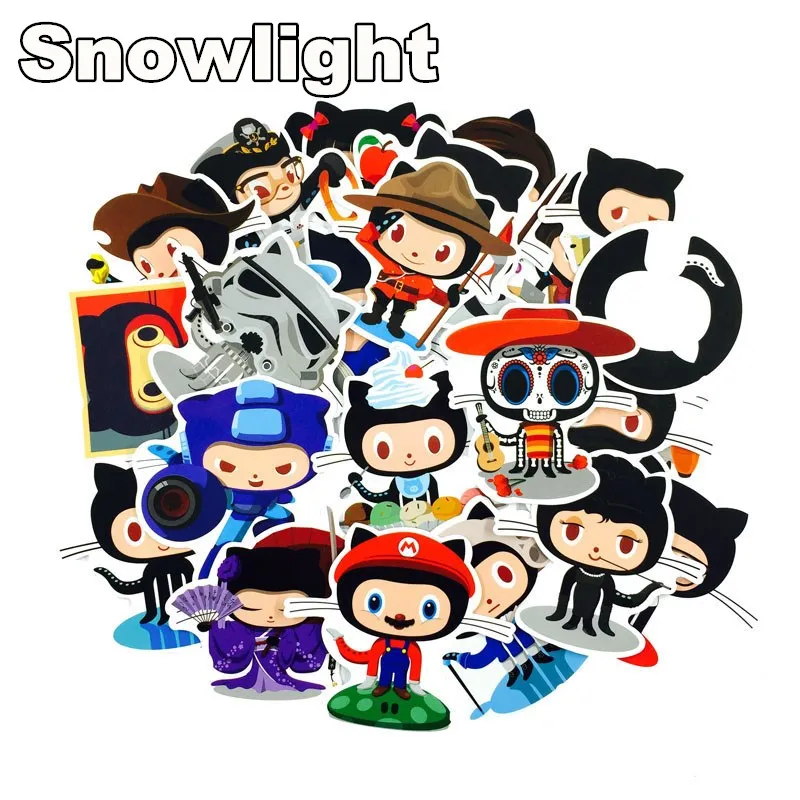 25pcs/lot Octocat Octopus Cat Card Holder Stickers Ruby Programmer Beliefs Refrigerator Computer Scooter Toy Stickers For Kids