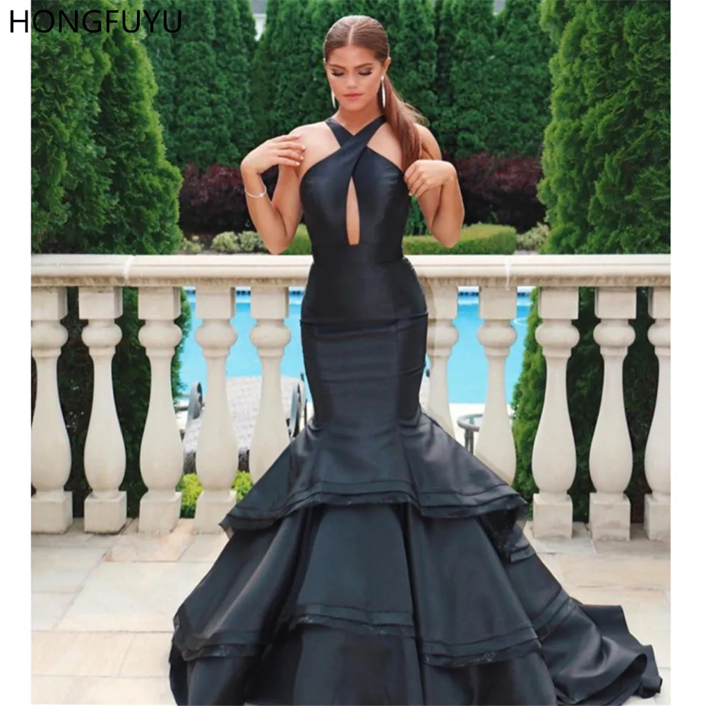 HONGFUYU Hoge Criss Cross Hals Mermaid Avondjurken Lange Zwarte Vestidos Formele Jurk Vrouwen Party Prom Jassen Gelaagde Rok HONGFUYU Hoge Criss Cross Hals Mermaid Avondjurken Lange Zwarte Vestidos Formele Jurk Vrouwen Party Prom Jassen Gelaagde Rok