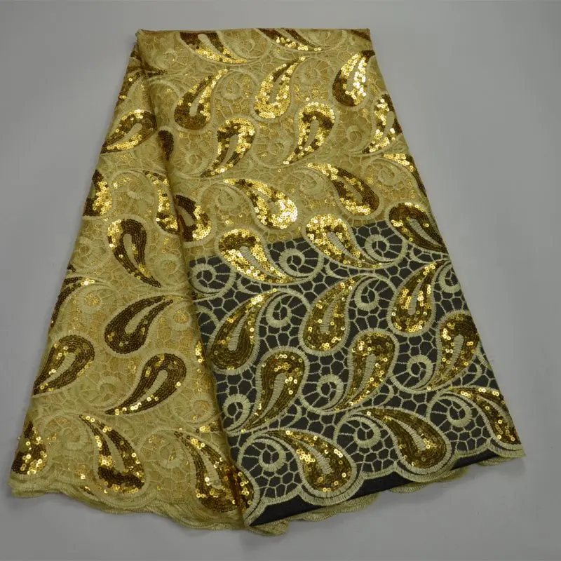 

Nigerian gold lace fabric African sequin lace fabric 2018 African gold sequin yellow with sequins 5 yards/piece for lady -30