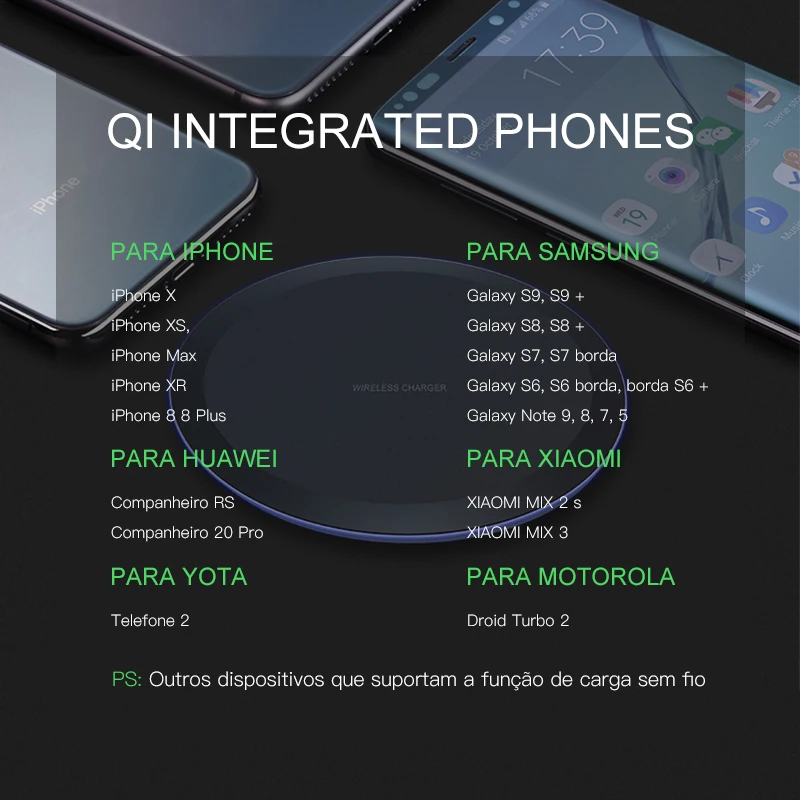 Беспроводное зарядное устройство amzish QI для iPhone X, XR, 8 Plus, XS Max, USB зарядка, быстрая зарядка для samsung S8, S9, Note 9, Xiaomi, huawei