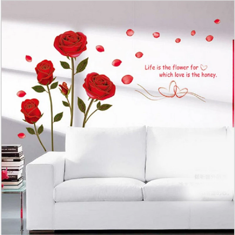 New Removable Red Rose Life Is Flower Quote Wall Sticker Mural Decal Home Room Art Decordiy Romantic Delightful Wedding Decor Sticker Mural Wall Stickerquote Wall Sticker Aliexpress