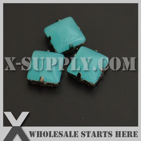 

10x10 мм монтируемые квадратные драгоценные камни H17 с бирюзовым опалом акриловые драгоценные камни в серебряном никеле Пришивные оправы для обуви, одежды