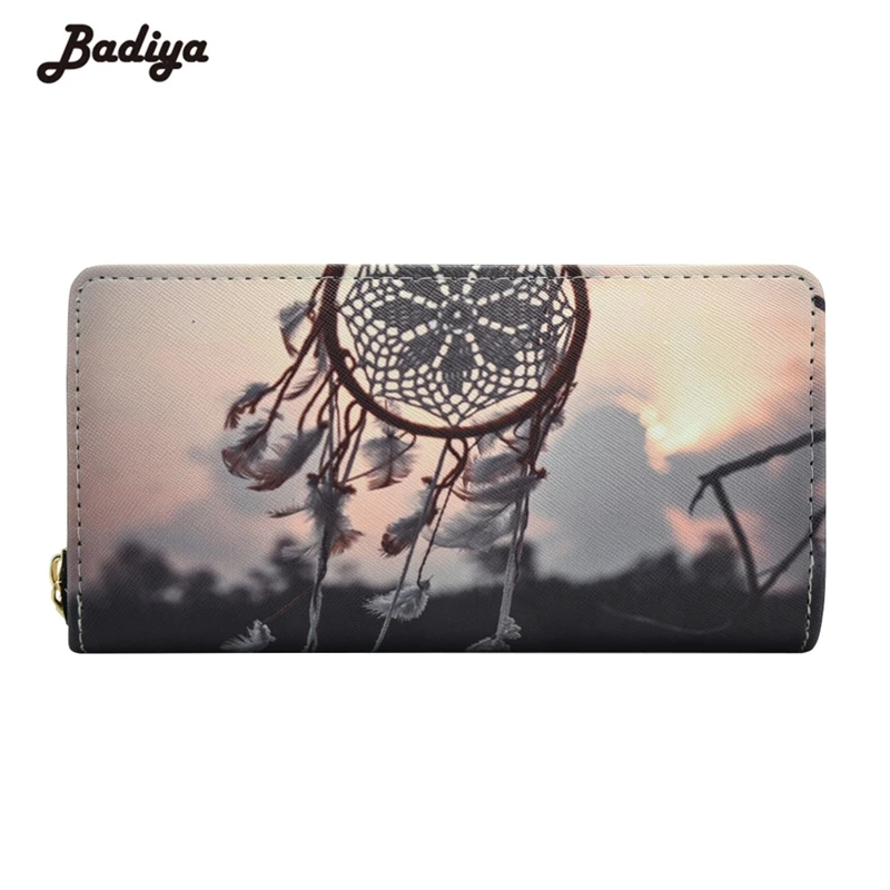 

Dreamcatcher Print Long Wallet Women Zipper PU Leather Card Slots Phone Bag Cash Girls Clutch Purses Carteira Feminina