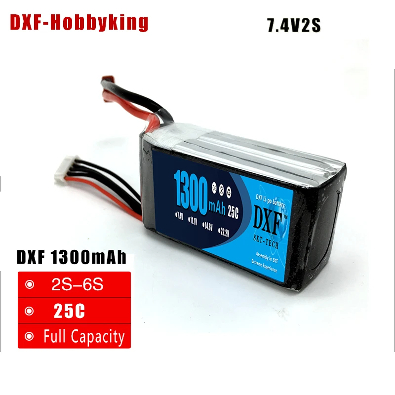 

DXF RC Lipo Battery 2S 7.4V 1300mAh 25C max 50C with Deans plug For Helicopter Quadcopter Airplane Car KT Plate AKKU battery